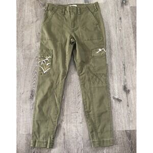 Anthropologie Austen Utility Pants 28 Khaki‎ Green Cotton Stretch Floral Pockets
